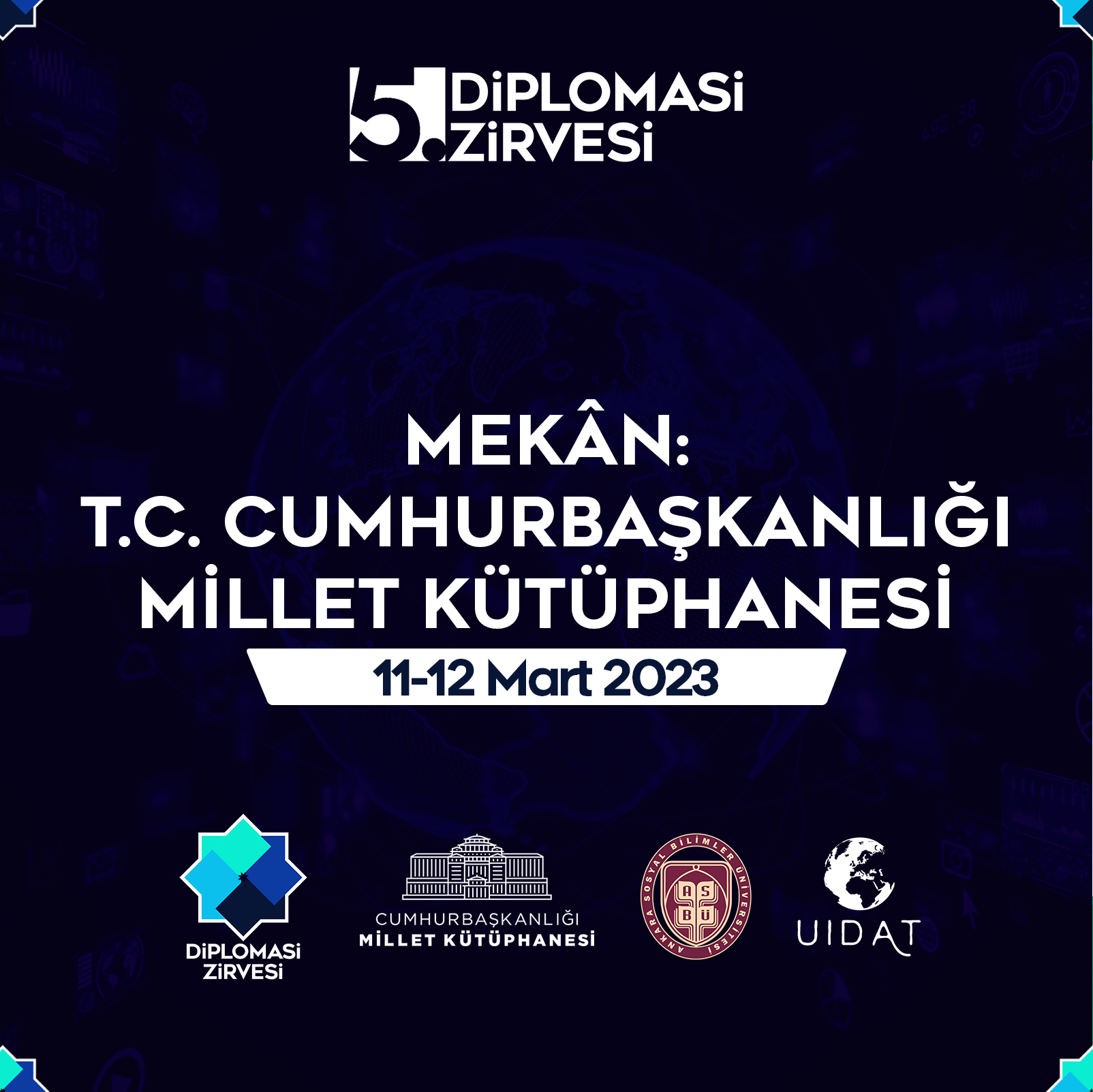 V. Zirvenin Millet Kütüphanesinde yapılacağını duyuran görsel