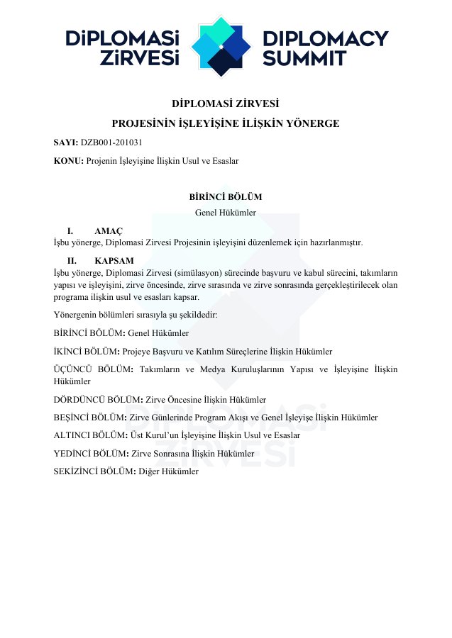Diplomasi Zirvesi Projesinin İşleyişine İlişkin Yönerge kapak önizlemesi